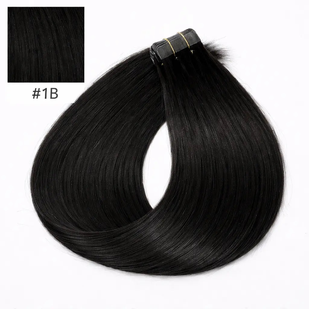 Tape-in Löshår Äkta Remy – Natural Black 1B (Color #1B) | 60 cm | Double Drawn Extensions