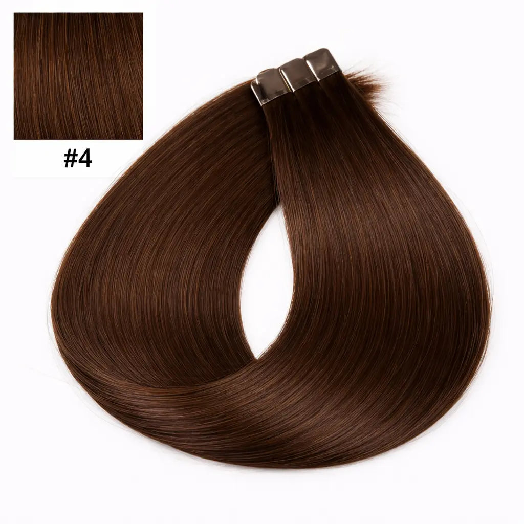 Tape-in Löshår Äkta Remy – Medium Brown 4.0 (Color #4) | 60 cm | Double Drawn Extensions