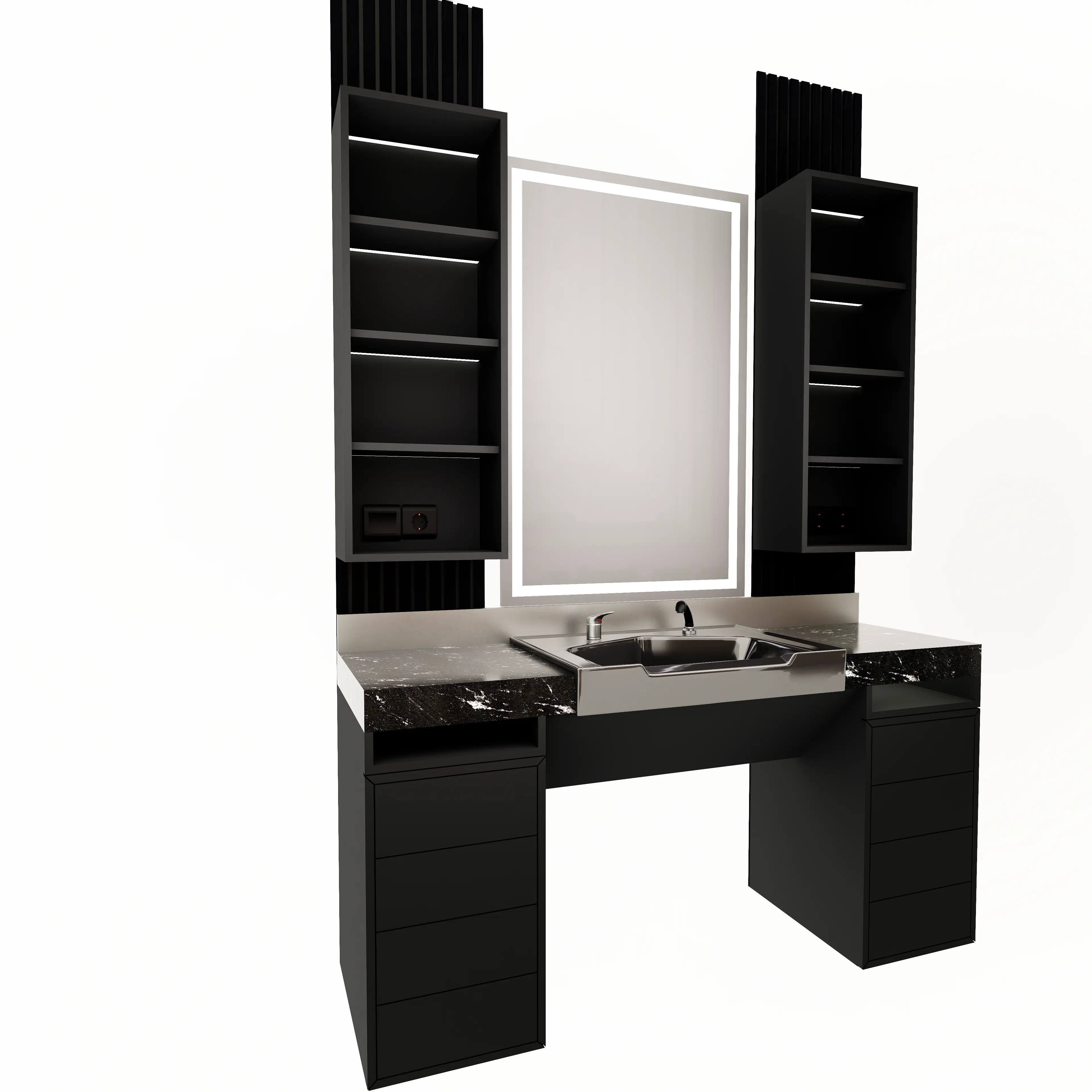 Barberarstation i Svart med Dubbla Hyllmoduler BarberCity