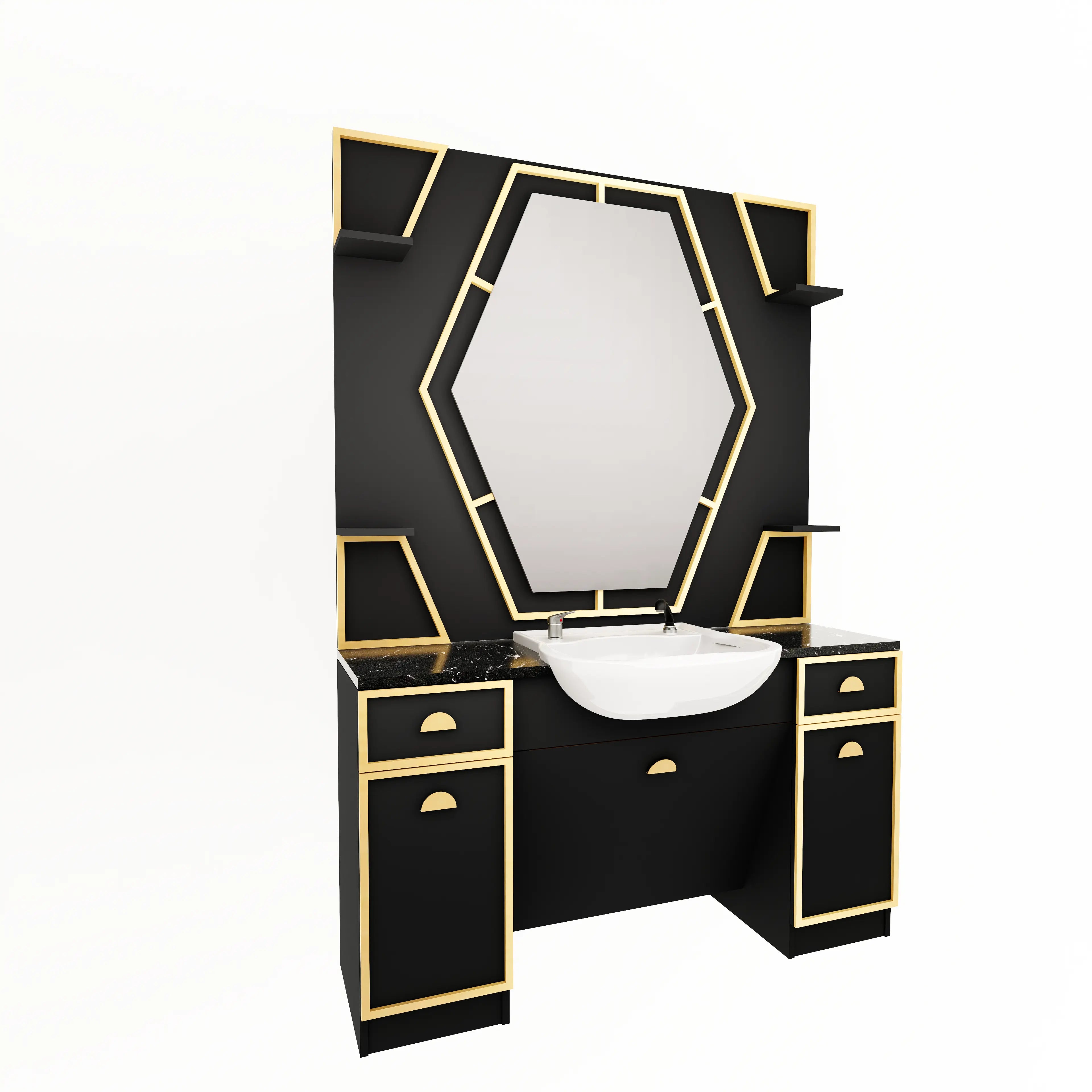 Lyxig Barberarstation i Svart & Guld BarberCity