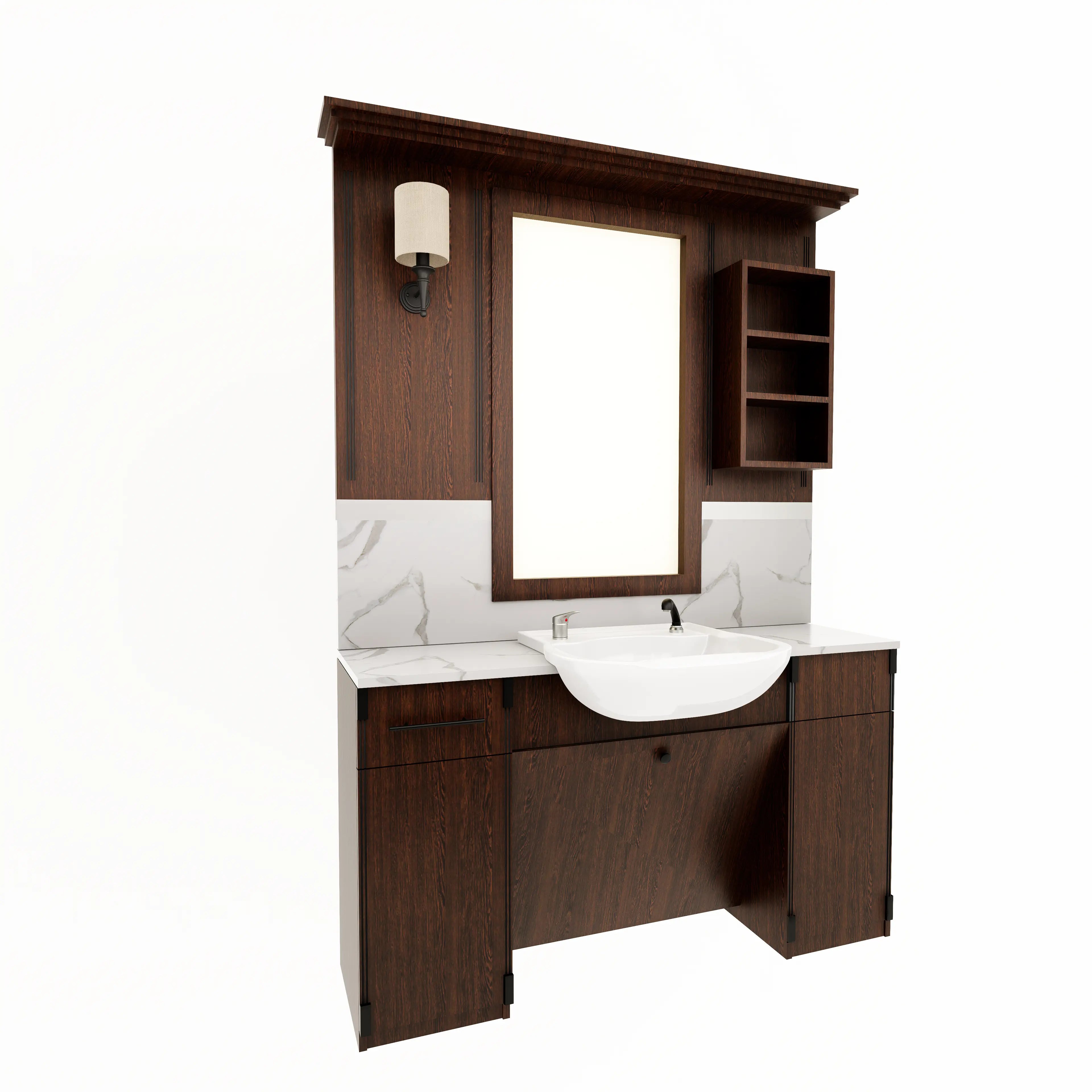 Barberarstation med Tvätt – Valnöt & Vit Marmorlook BarberCity