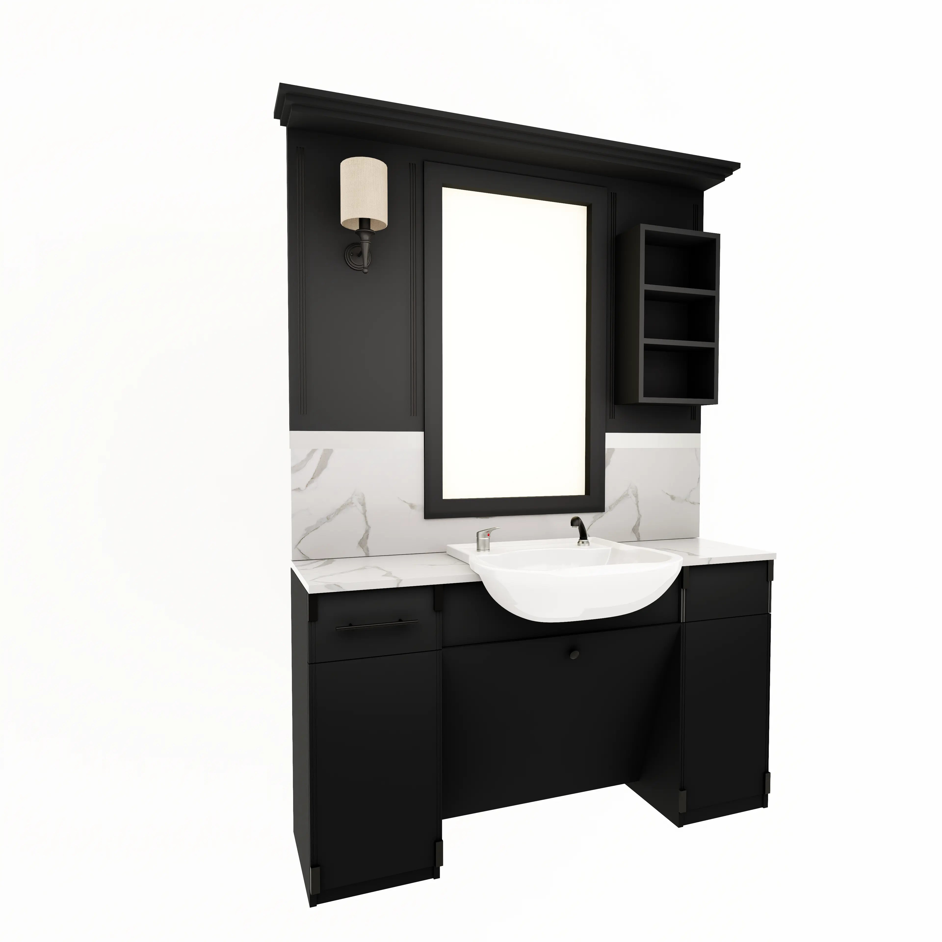 Barberarstation med Tvätt – Svart & Vit Marmorlook BarberCity