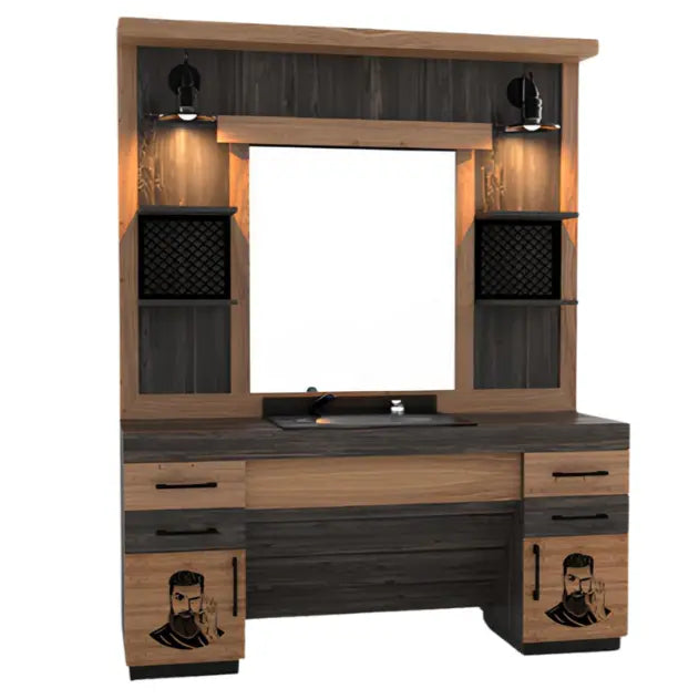 BARBER STYLING UNIT / MIRROR wood and black 2 BarberCity