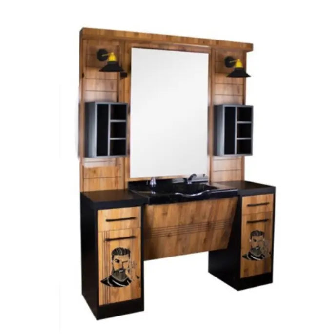 BARBER STYLING UNIT / MIRROR wood and black BarberCity
