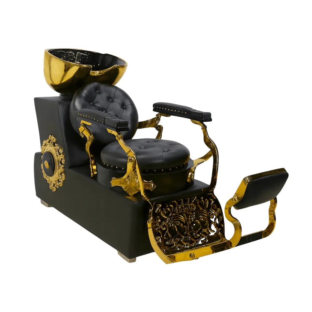 Royal Lyxig Schamponeringsstol med Guld & Svart BarberCity