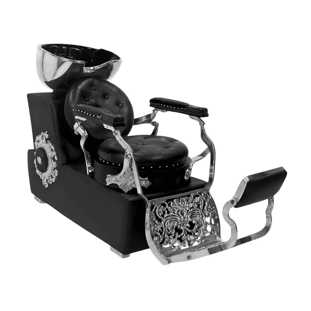 Royal Lyxig Schamponeringsstol – Silver & Svart BarberCity